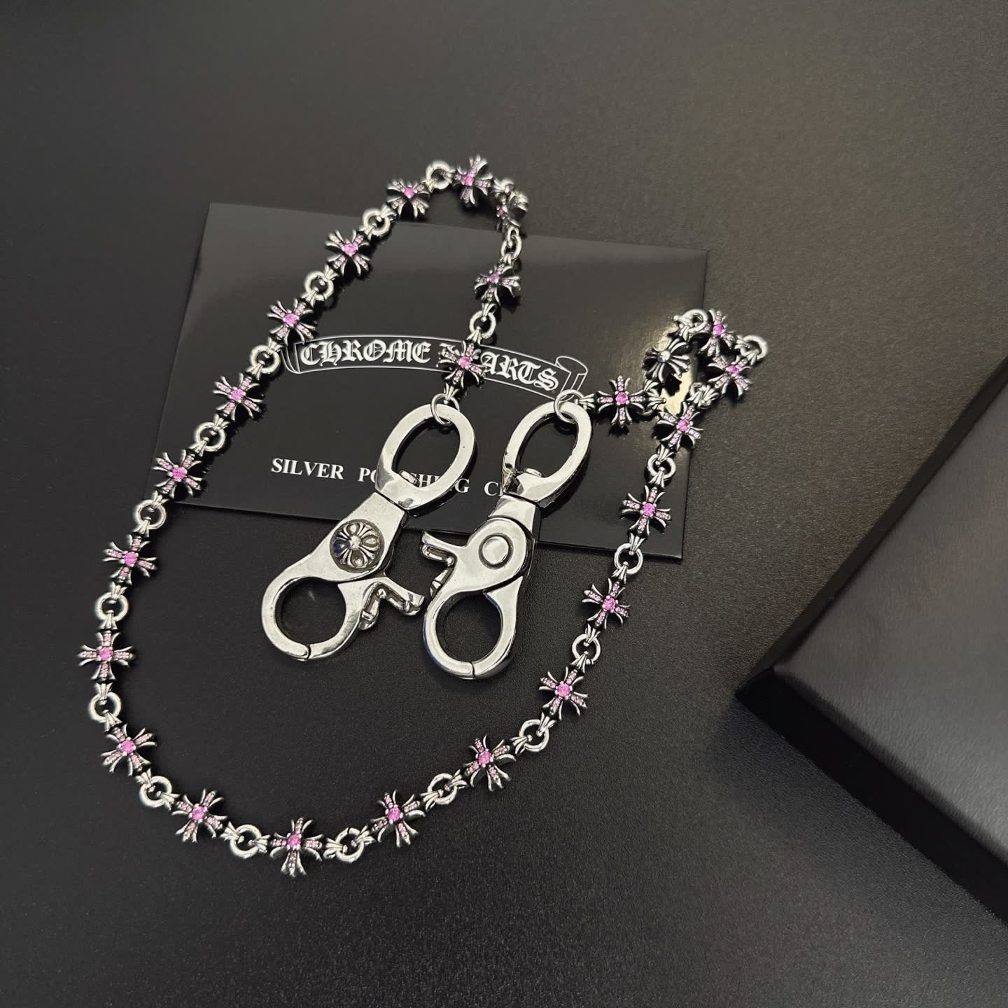 Chrome Hearts Silver Chain with Pink Crystals